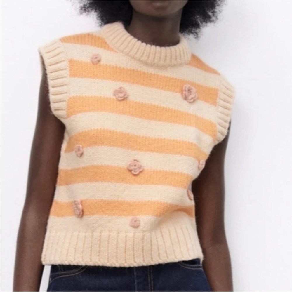 Zara Embroidered floral knit sweater vest